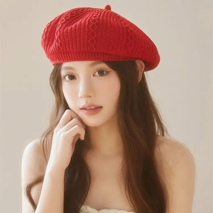 帽子 4色展開 ニットベレー 無地 ベレー帽 レッド ブラック ブルー ライトブラウン