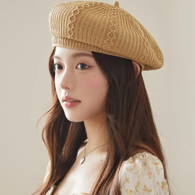 帽子 4色展開 ニットベレー 無地 ベレー帽 レッド ブラック ブルー ライトブラウン