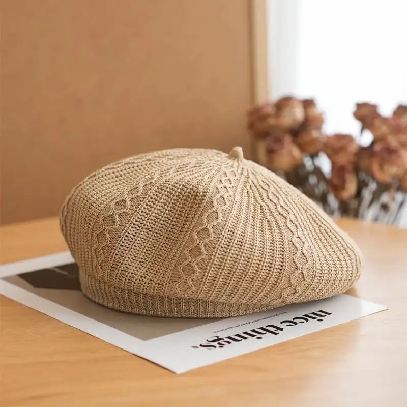 帽子 4色展開 ニットベレー 無地 ベレー帽 レッド ブラック ブルー ライトブラウン