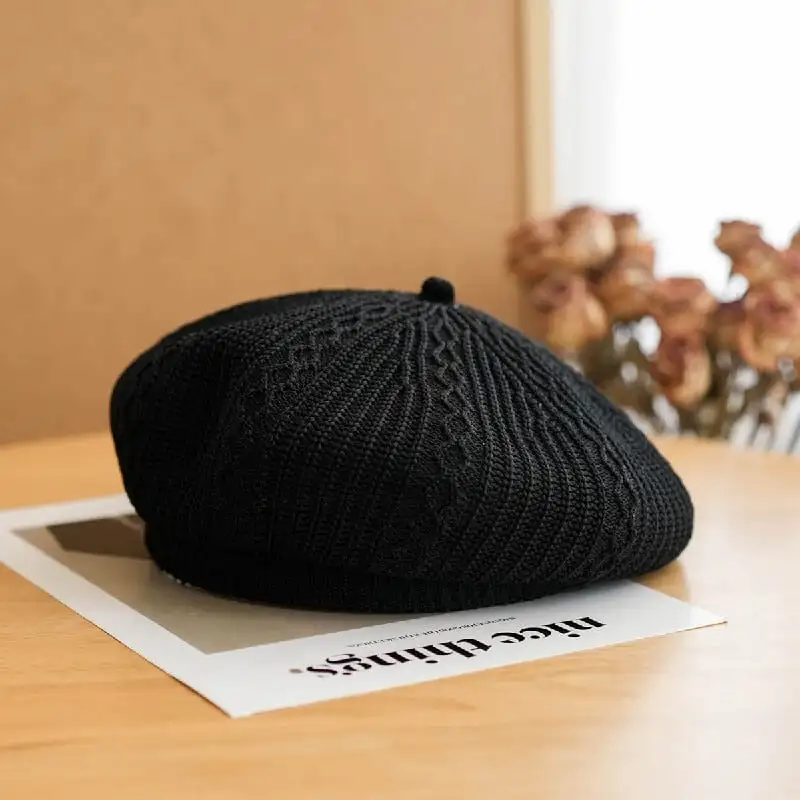 帽子 4色展開 ニットベレー 無地 ベレー帽 レッド ブラック ブルー ライトブラウン