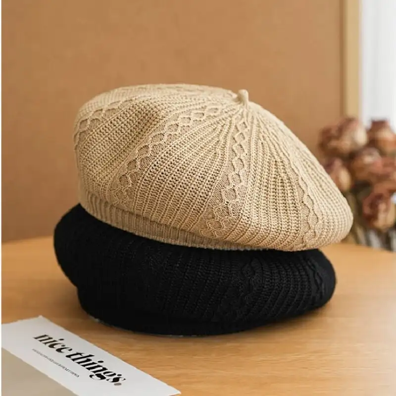 帽子 4色展開 ニットベレー 無地 ベレー帽 レッド ブラック ブルー ライトブラウン