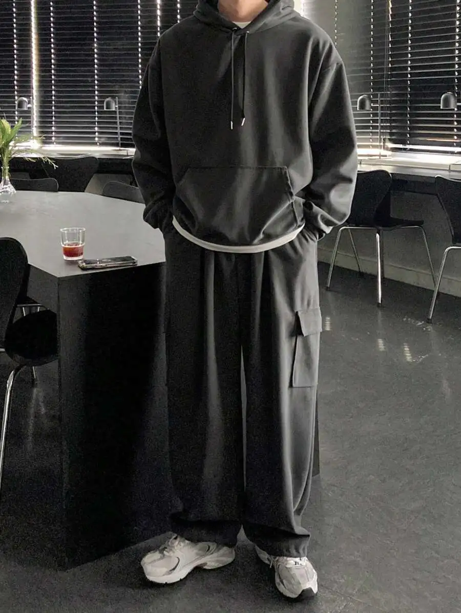 メンズ カジュアル ダークグレー パーカー 上下セット