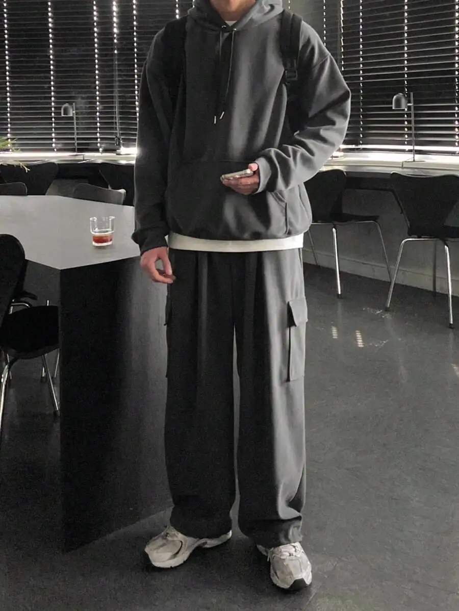 メンズ カジュアル ダークグレー パーカー 上下セット