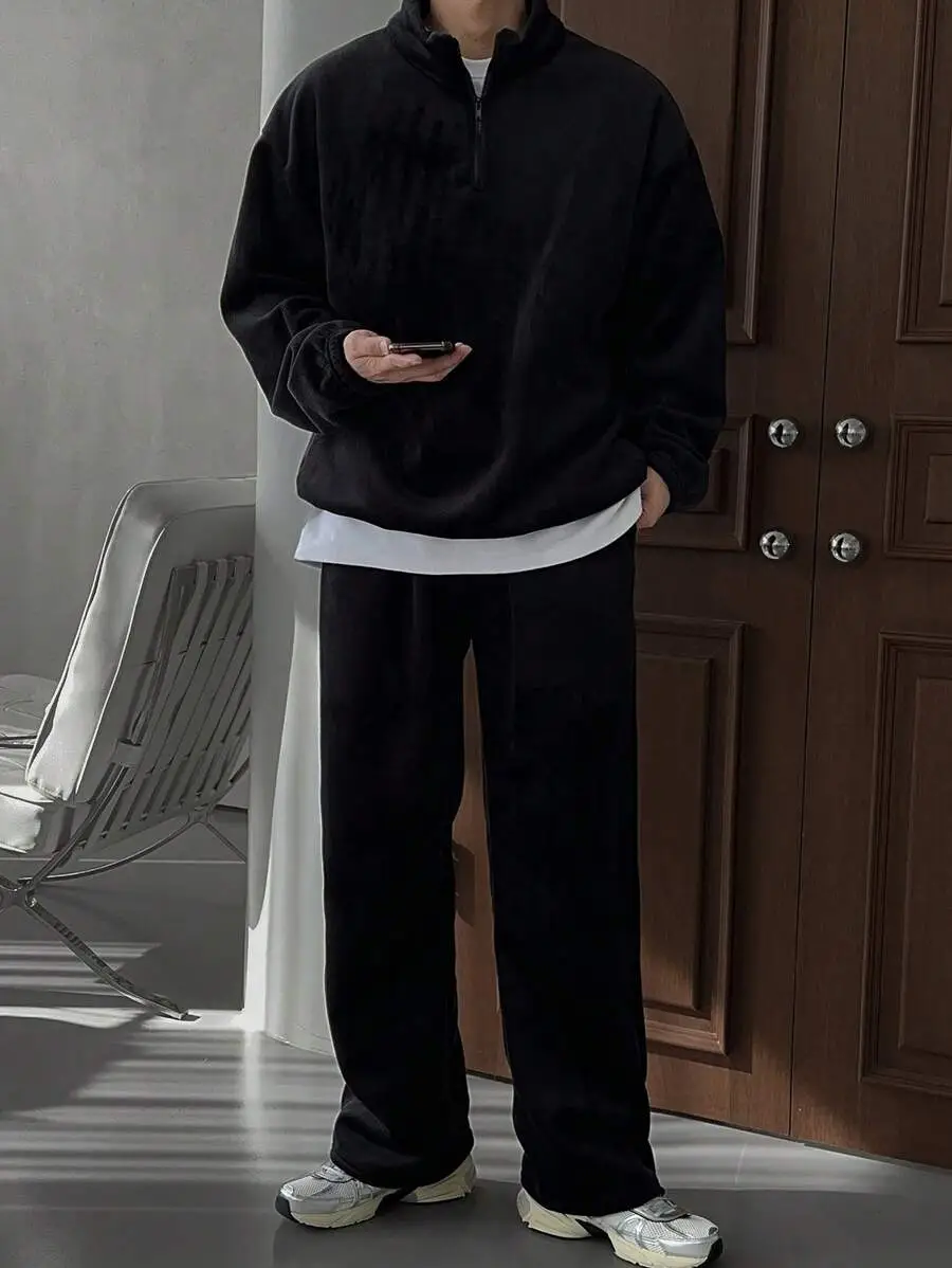 メンズ 無地 カジュアル スタンドカラートップス パンツセット