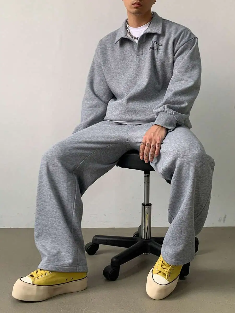 メンズ レター プリント 長袖 トップス パンツ カジュアルスーツ