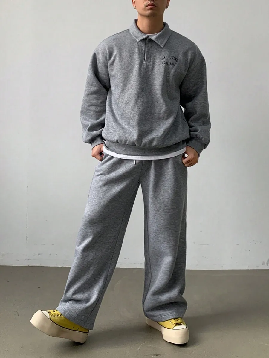 メンズ レター プリント 長袖 トップス パンツ カジュアルスーツ