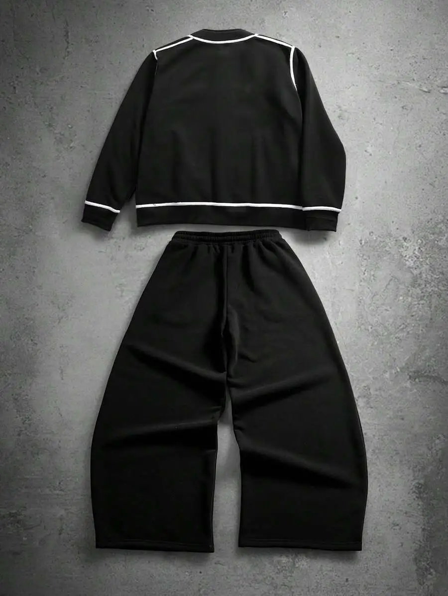 ルーズフィット コントラスト ジャケット ワイドレッグパンツ 2点セット