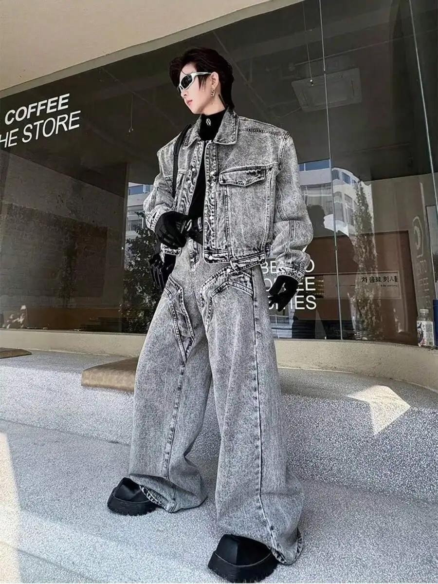 トレンディ レトロ デニムジャケット ロングパンツ セットアップ