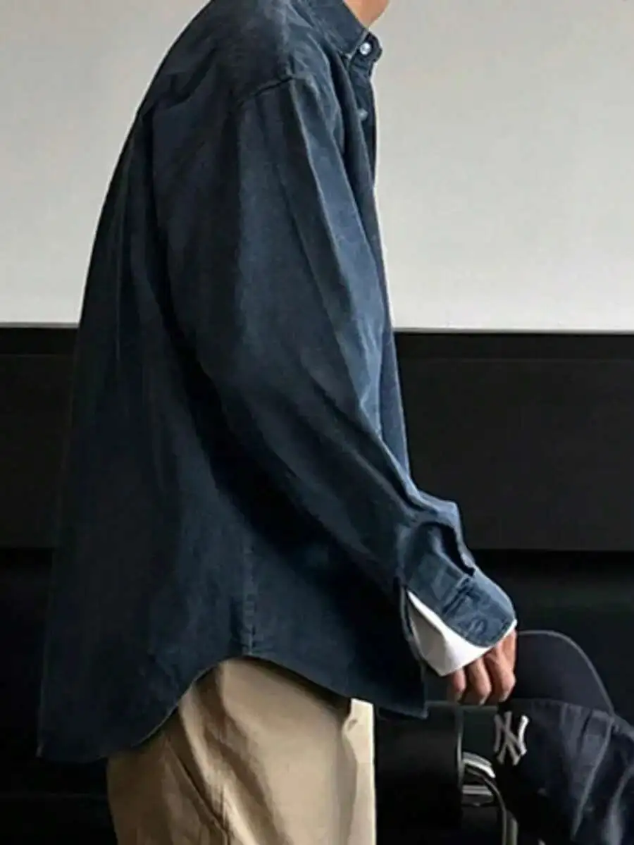 コーデュロイ デイリー   カジュアル   パッチワーク ポケット 無地 長袖シャツ