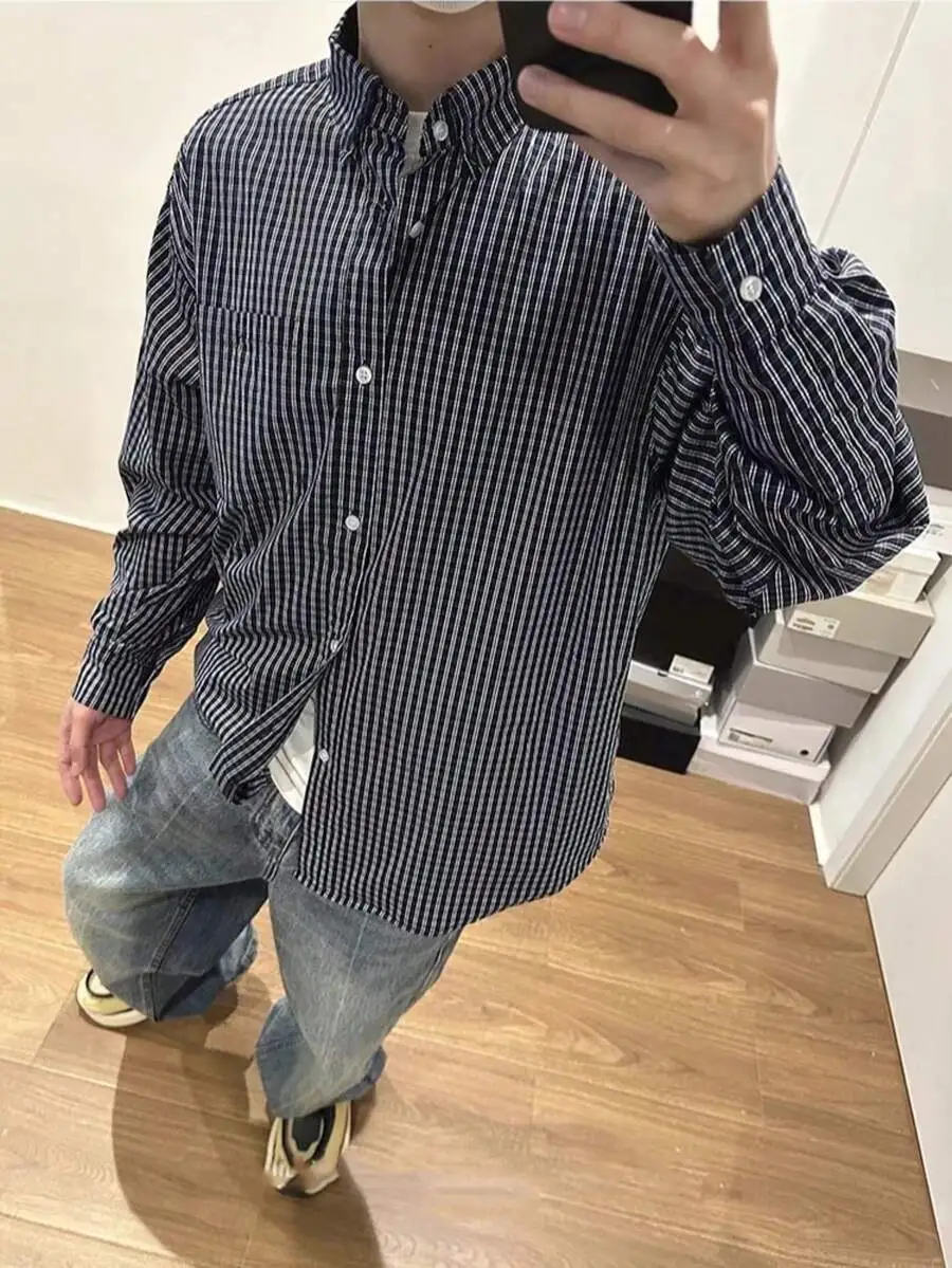 通勤に最適 カジュアル チェック リラックスフィット 長袖シャツ