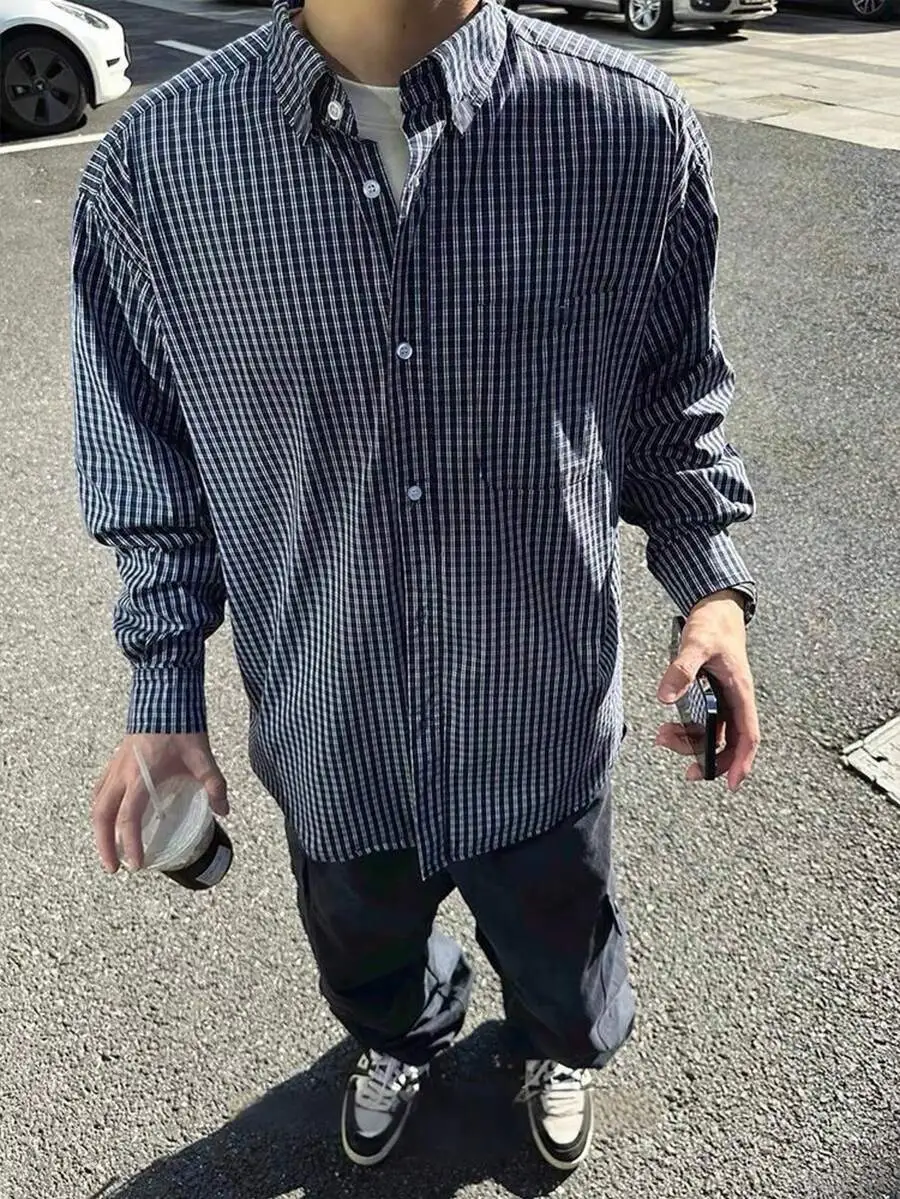 通勤に最適 カジュアル チェック リラックスフィット 長袖シャツ