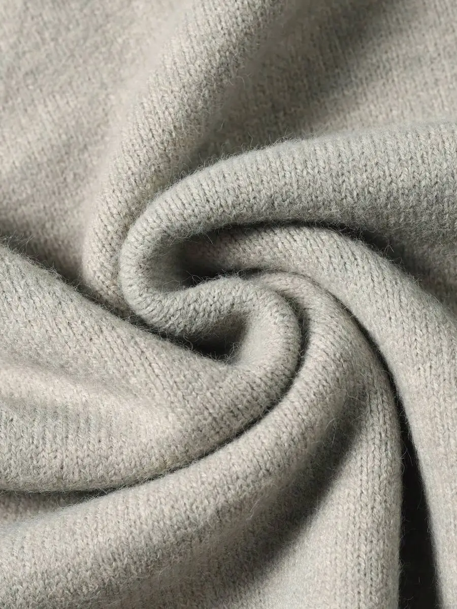 グレークルーネック 暖かい ボタン付き襟デザイン カジュアル シンプル  デイリー 長袖 ニットセーター