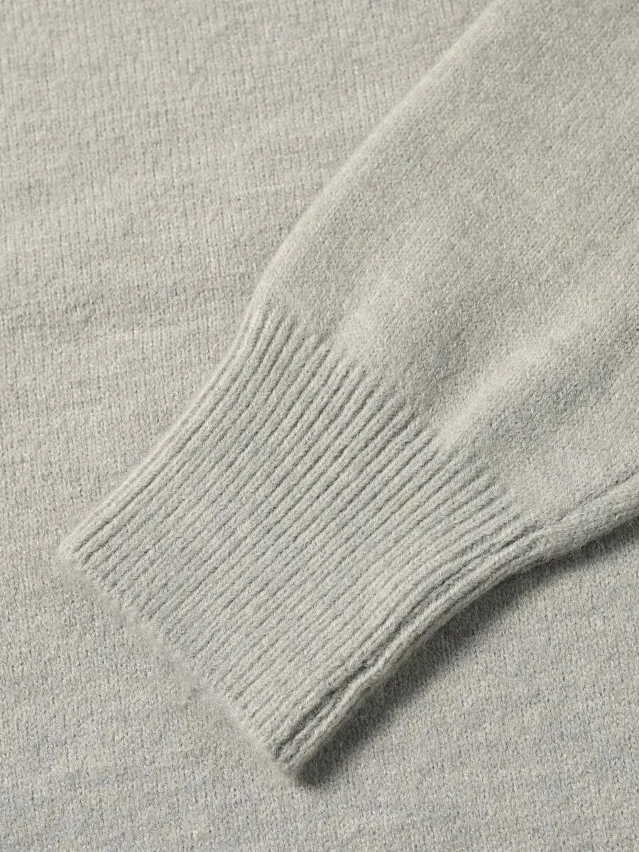 グレークルーネック 暖かい ボタン付き襟デザイン カジュアル シンプル  デイリー 長袖 ニットセーター