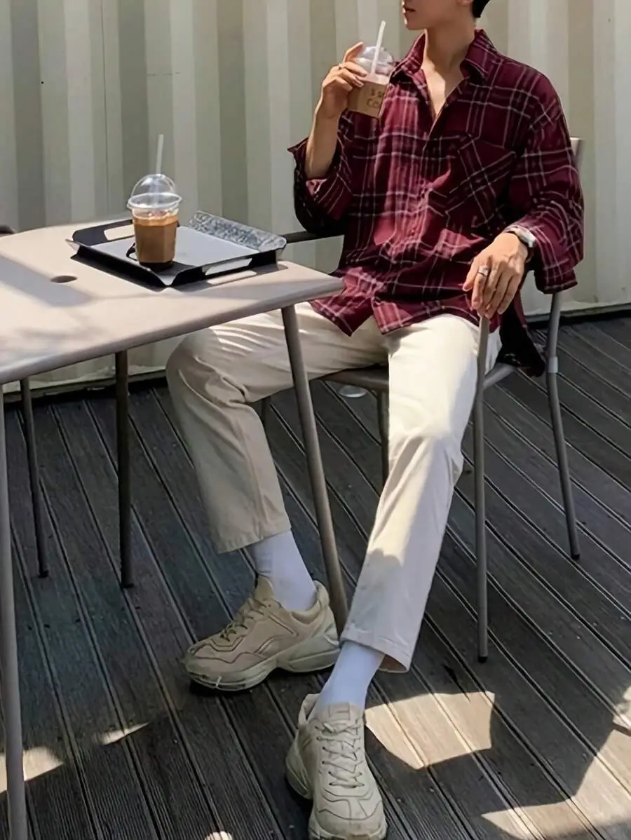 カジュアル レトロ クラシック チェック柄 長袖シャツ