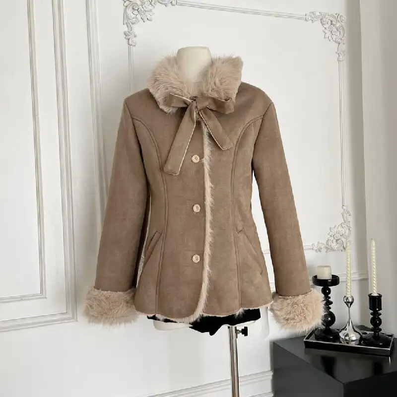 アウター コート シングルブレスト 暖かい フェミニン ブラウン