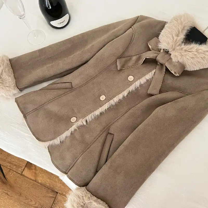 アウター コート シングルブレスト 暖かい フェミニン ブラウン