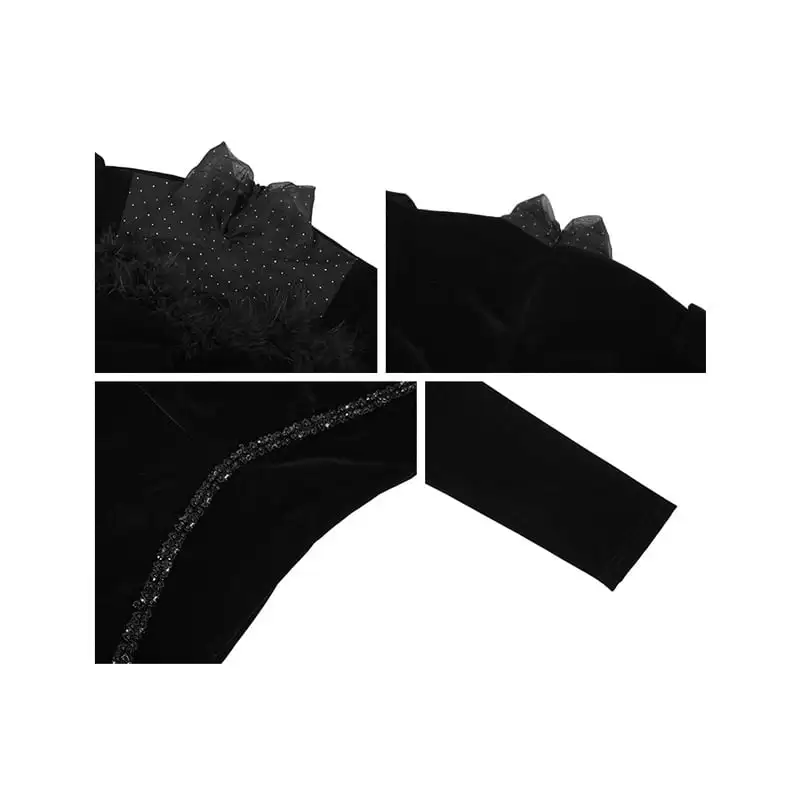 ワンピース ベルベット レトロ メッシュ ブラック