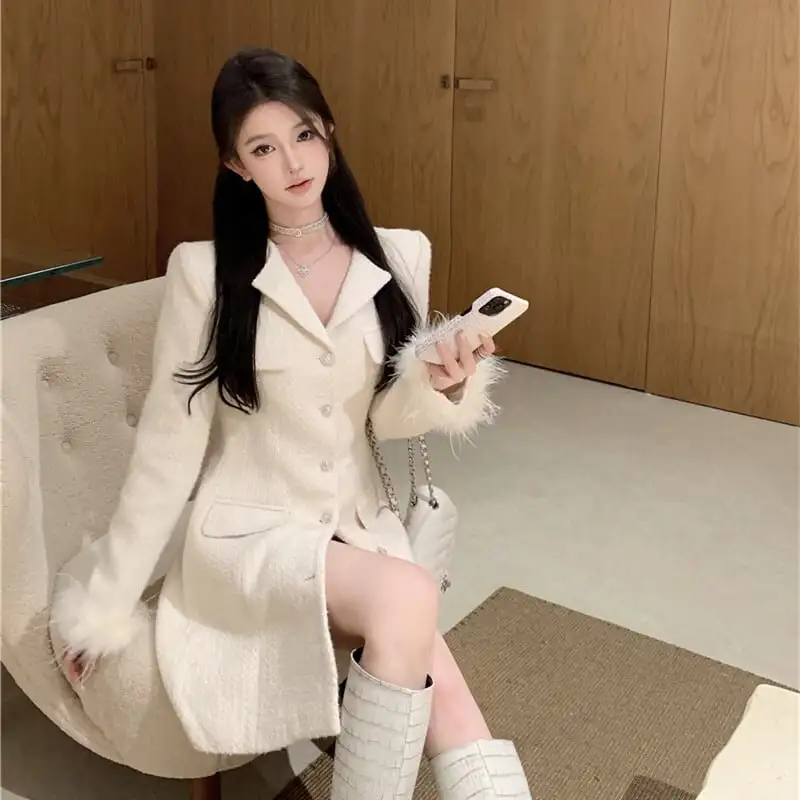 アウター ジャケット 袖口ファー付き フワフワ 上品 ホワイト ブラック