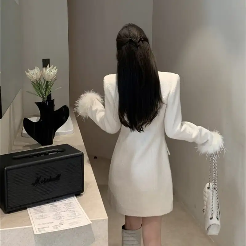 アウター ジャケット 袖口ファー付き フワフワ 上品 ホワイト ブラック