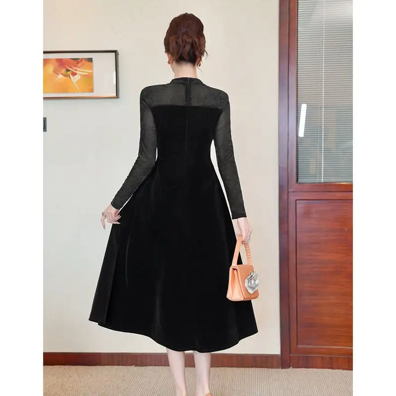 ワンピース ハイウエスト ラウンドネック レトロ ブラック