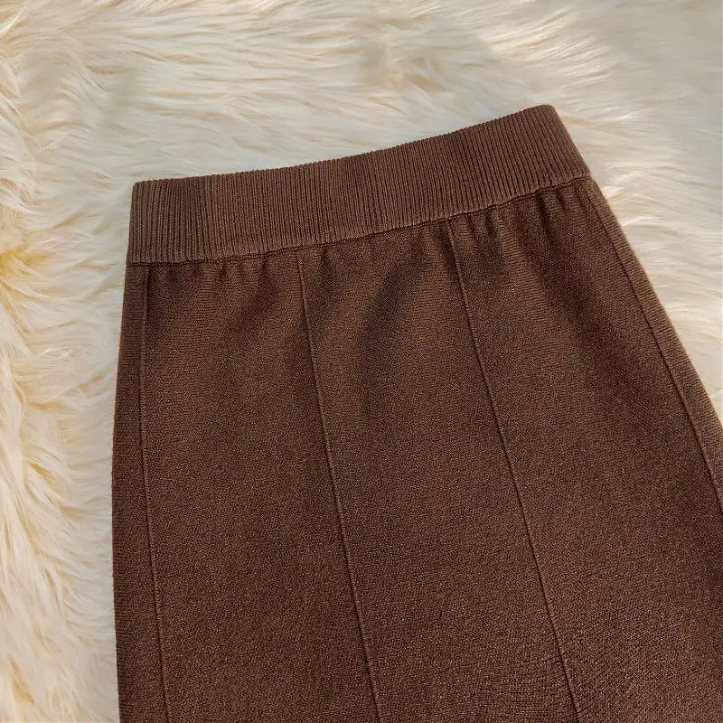 4colors スカート マーメイド ニット フリンジ ホワイト ベージュ ブラック コーヒー色