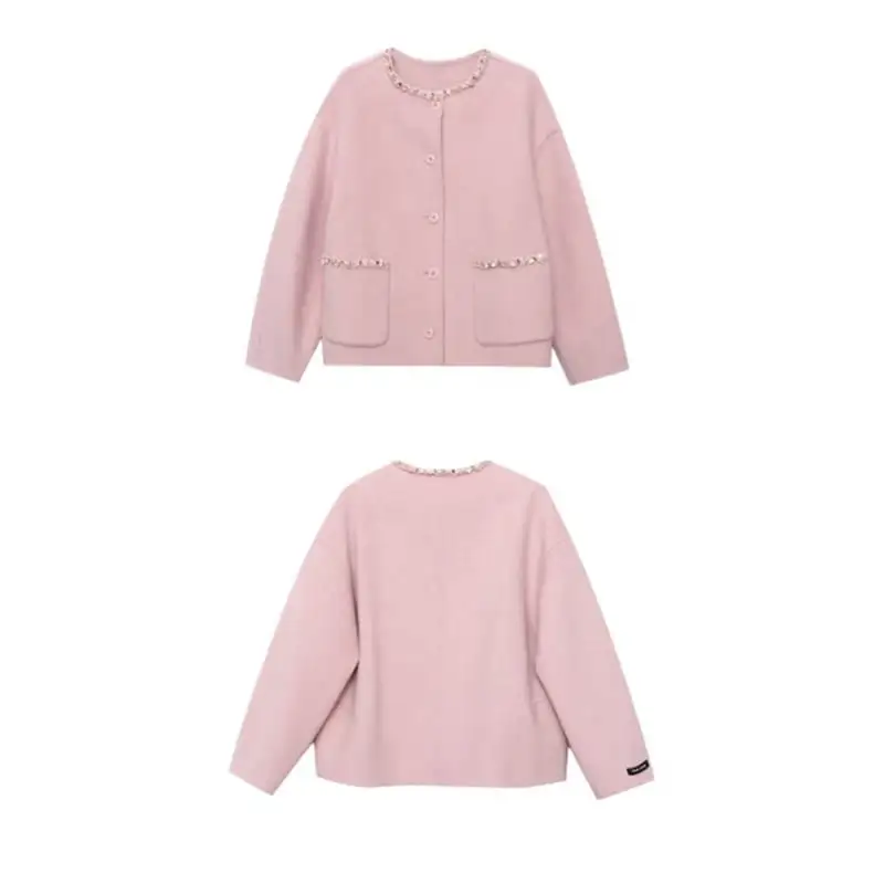 アウター ジャケット ダブルクロス 貝殻レース 長袖 ピンク