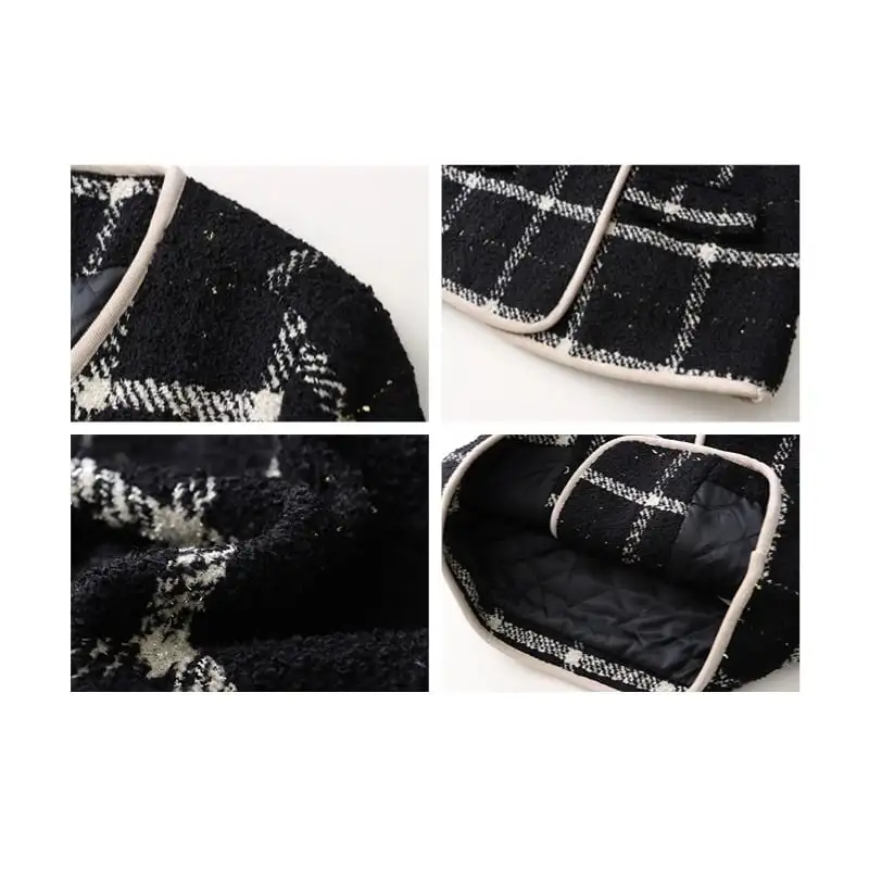 アウター ジャケット チェック柄 長袖 綿入れ ブラック