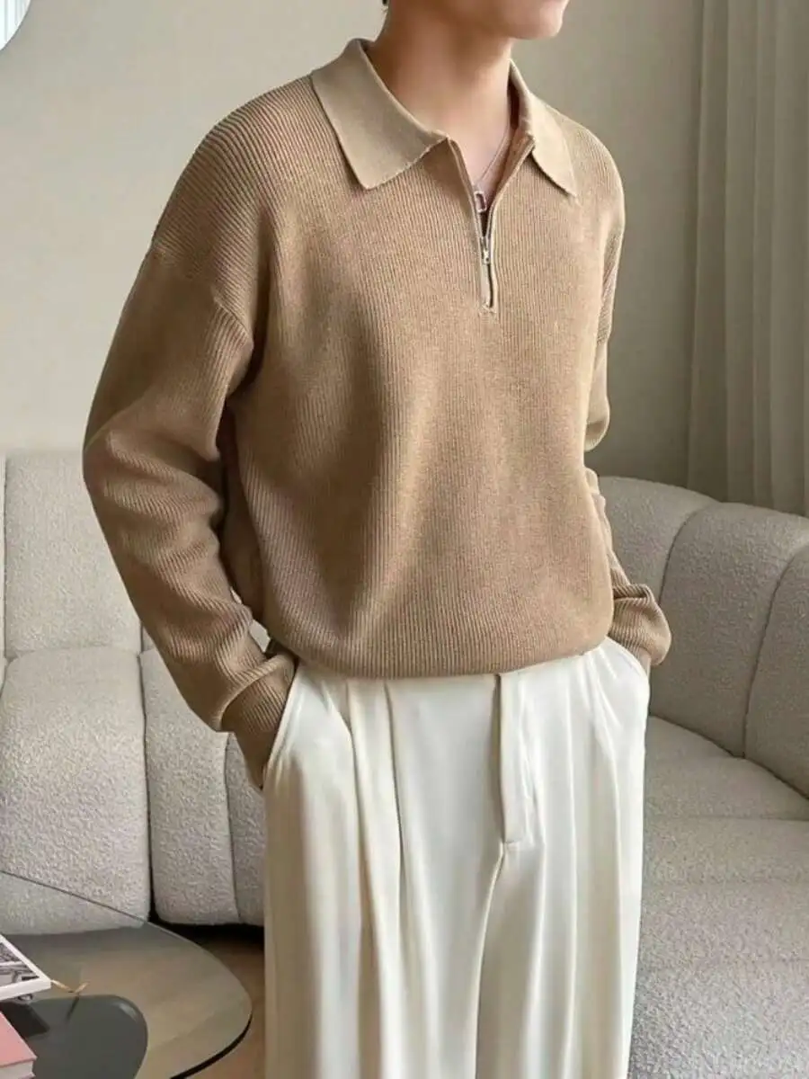 ポロネック メンズ 秋冬 ブラック シンプル カジュアル スタイリッシュ