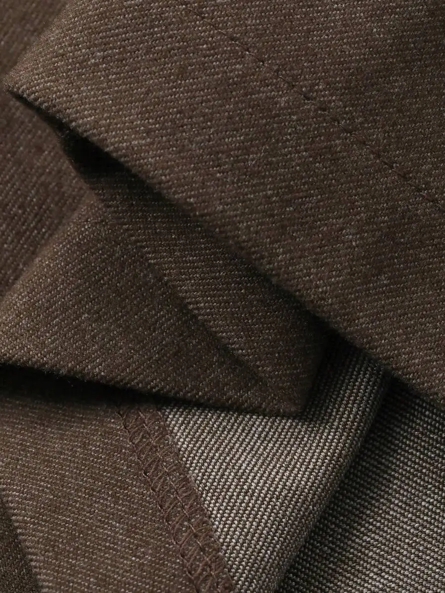 ソリッドカラー ウエスト伸縮デザイン ブラウン カジュアルパンツ