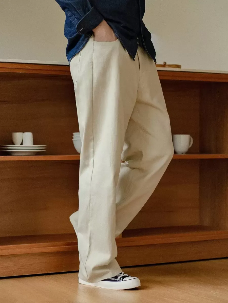 メンズ ジップフライ ストレートレッグ パンツ