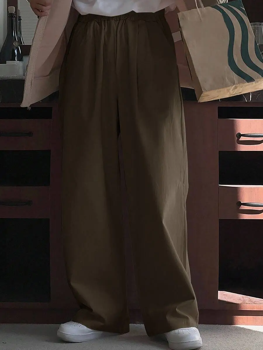 ソリッドブラウン プリーツポケットパンツ