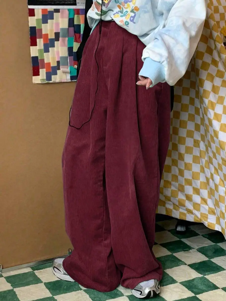 メンズ ルーズフィット ワイドレッグ コーデュロイパンツ