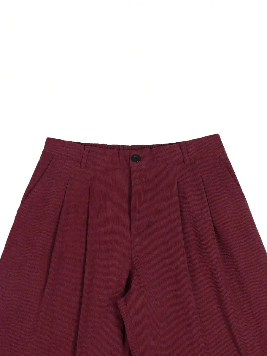 メンズ ルーズフィット ワイドレッグ コーデュロイパンツ