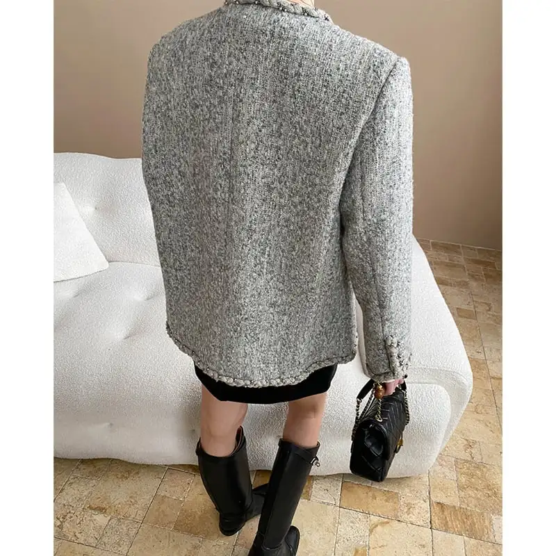 アウター ジャケット ツイード 長袖 目を奪われる グレー