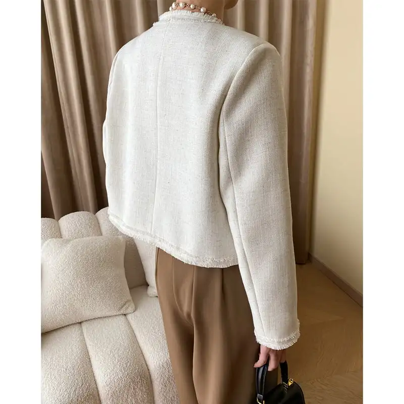 アウター ジャケット フリンジデザイン 長袖 ライトベージュ