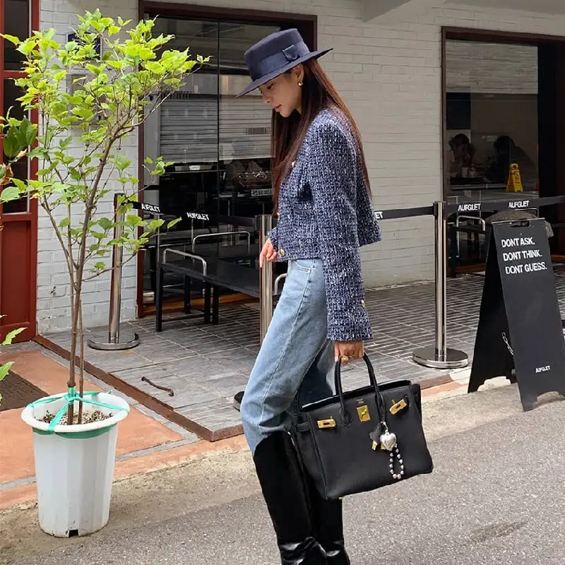 アウター ジャケット ツイード ファッション 長袖 ダークブルー