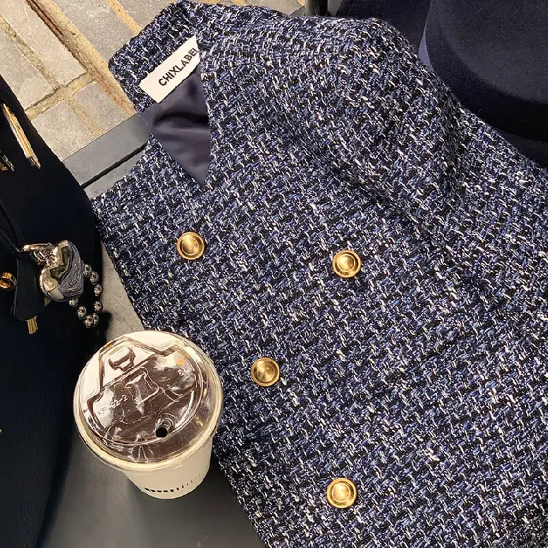 アウター ジャケット ツイード ファッション 長袖 ダークブルー