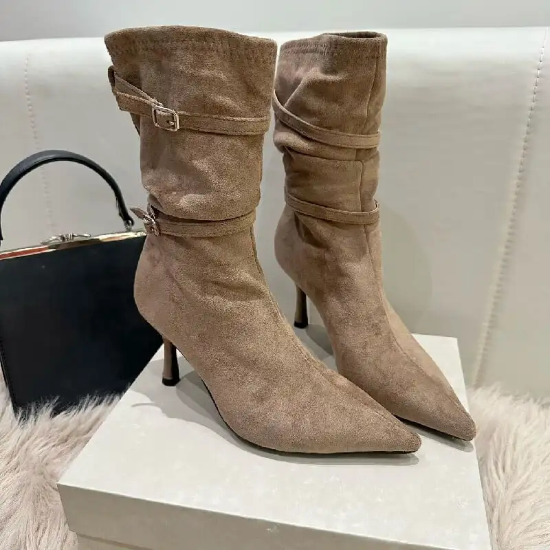 ストレッチ シュークリームブーツ ショートブーツ ブラック ライトブラウン 8CM