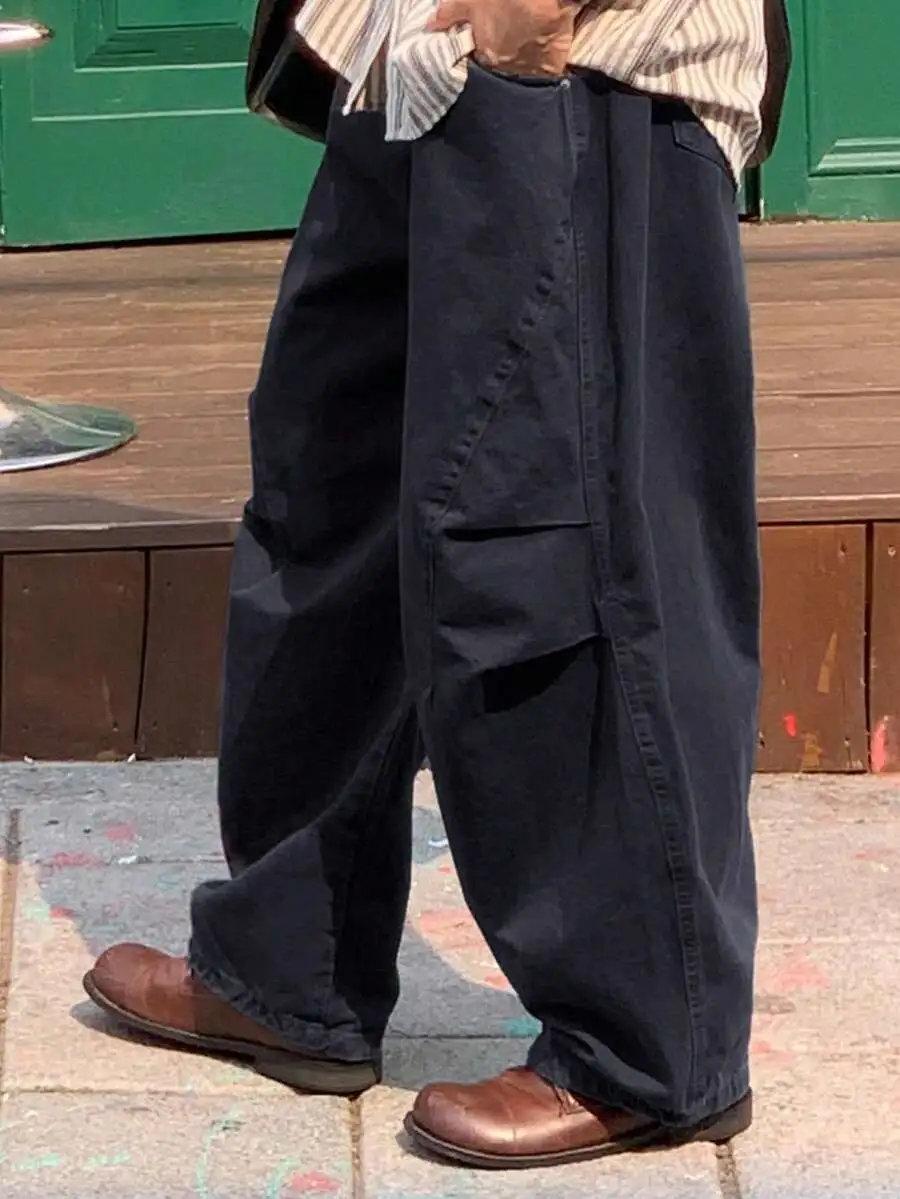 プリーツデザイン ルーズフィット フレアパンツ