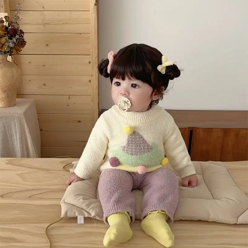 【66-100cm】可愛いカラーバリもこもこセットアップ