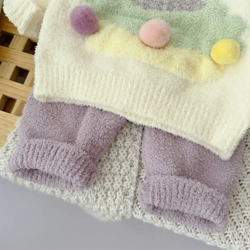 【66-100cm】可愛いカラーバリもこもこセットアップ