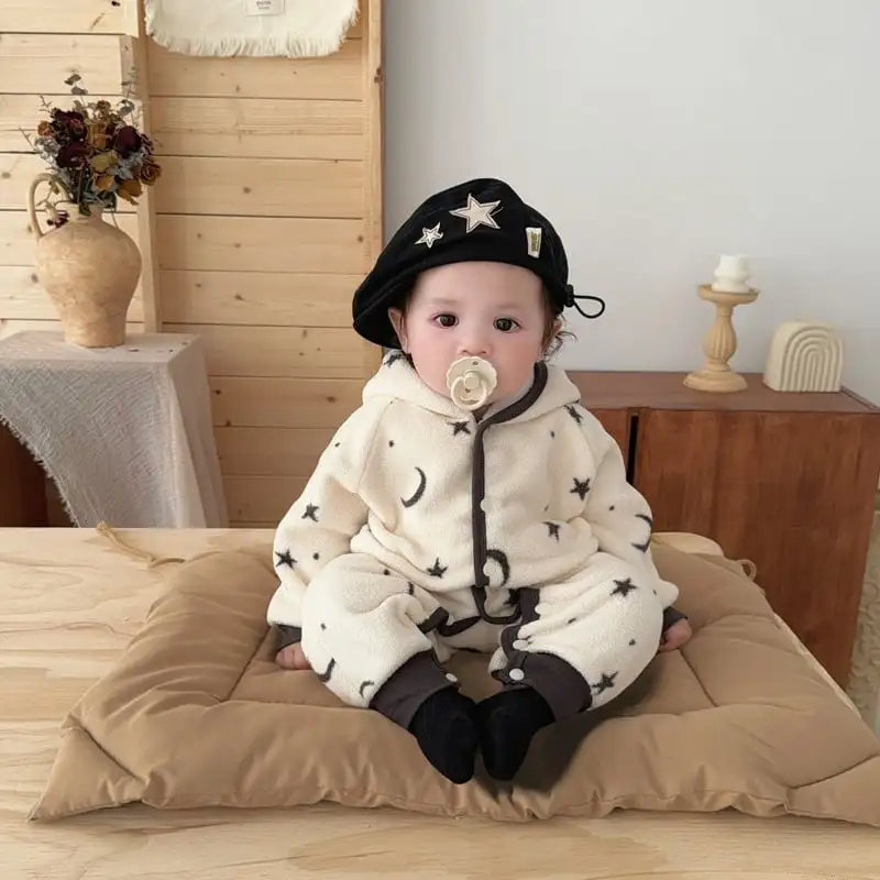 【66-100cm】スター柄もこもこオールインワン