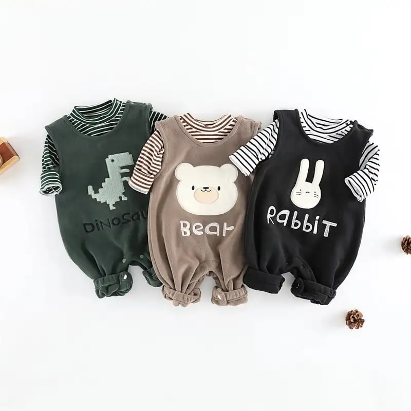 【66-100cm】暖かいビッグベアサロペット＆Ｔシャツ