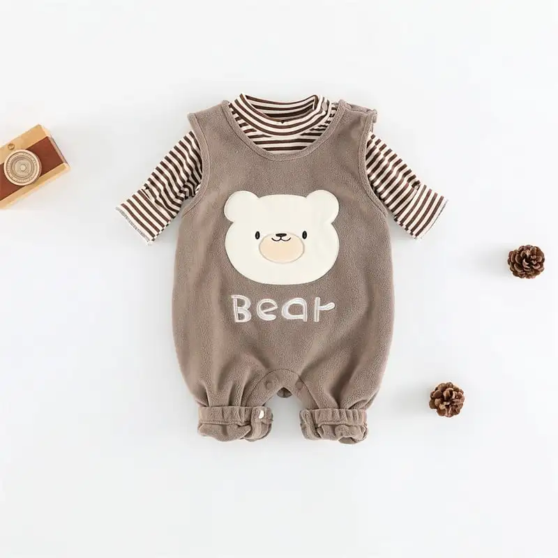 【66-100cm】暖かいビッグベアサロペット＆Ｔシャツ