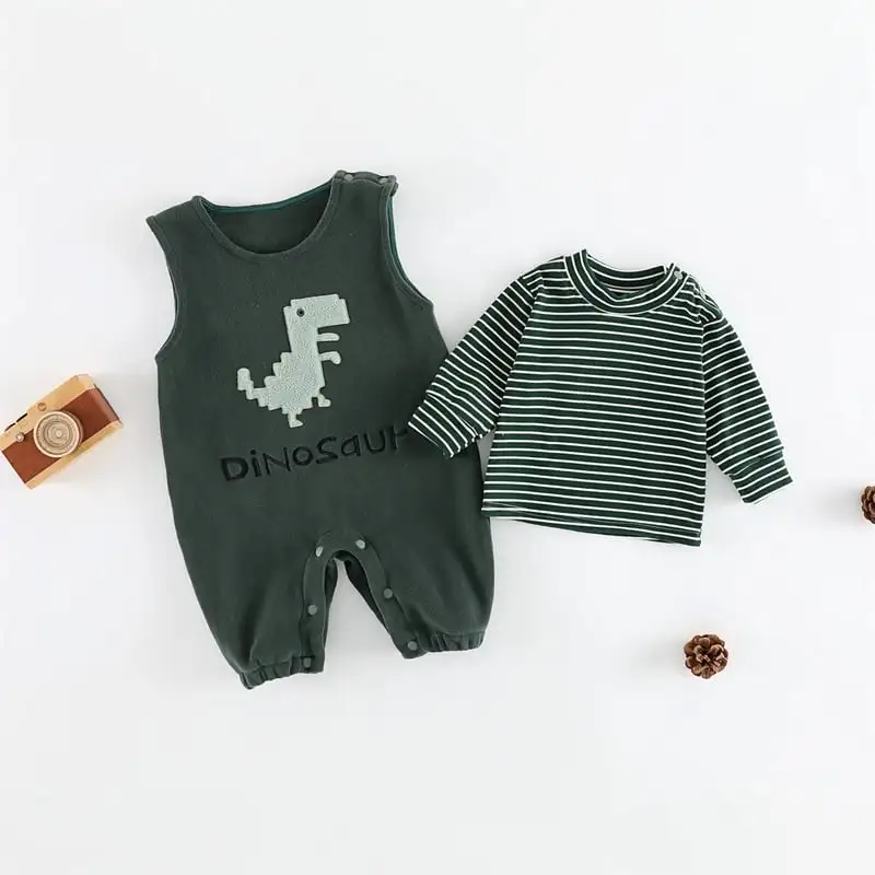 【66-100cm】暖かいビッグベアサロペット＆Ｔシャツ