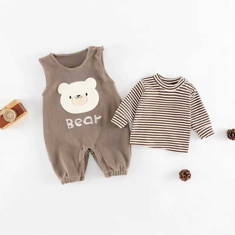 【66-100cm】暖かいビッグベアサロペット＆Ｔシャツ