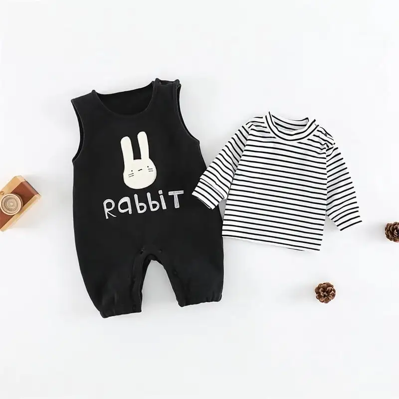 【66-100cm】暖かいビッグベアサロペット＆Ｔシャツ