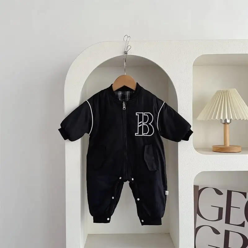 【66-100cm】リバーシブルチェック暖かいロンパース