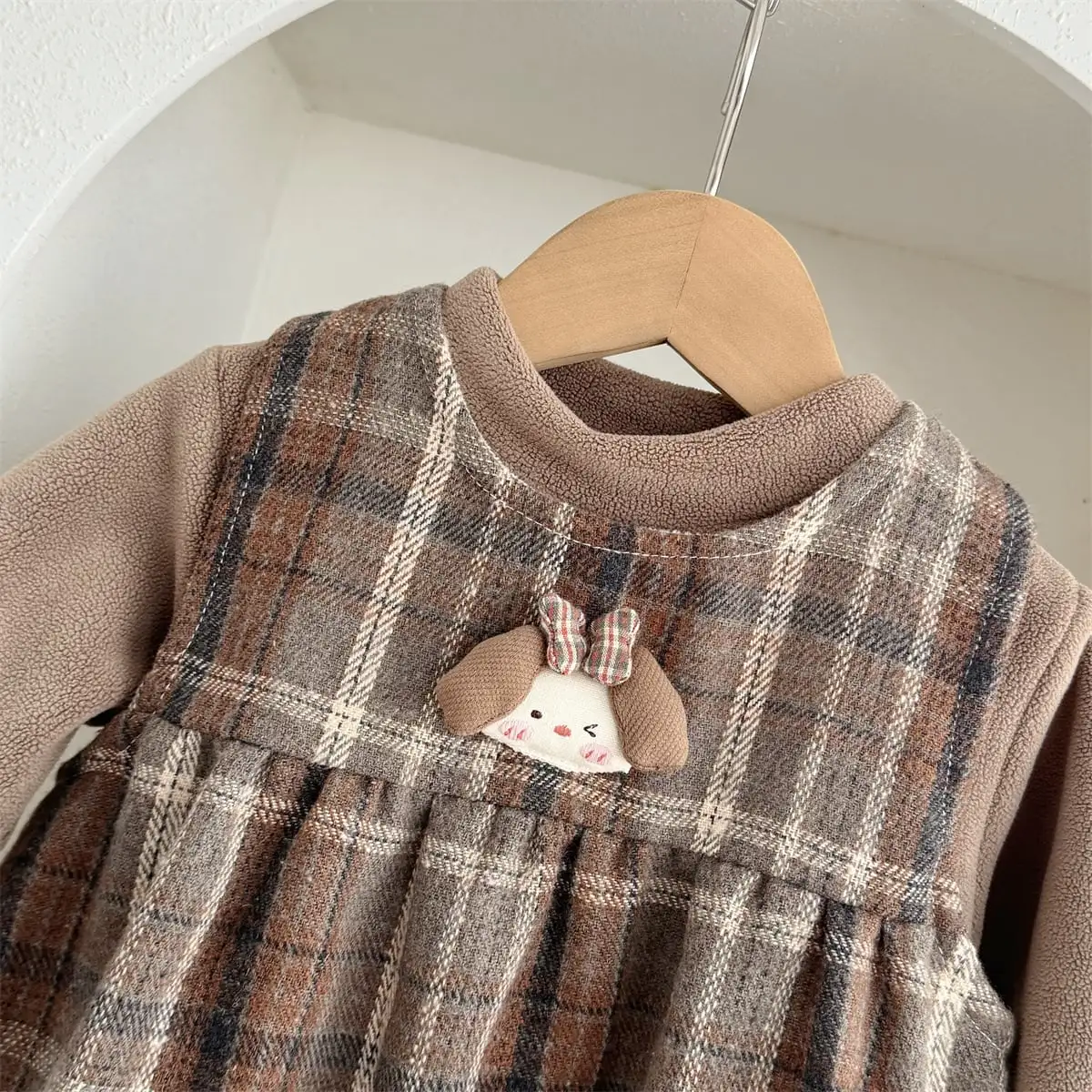 【66-100cm】ブラウン チェック オールインワン＆Ｔシャツ