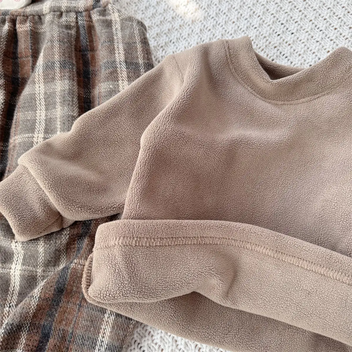 【66-100cm】ブラウン チェック オールインワン＆Ｔシャツ